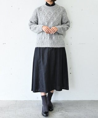 muuc 〈うっとり柔らか上質な極細繊維〉〈キッドモヘア×ウール×アルパカ×シルク〉リーフ模様編み セーター グレー
