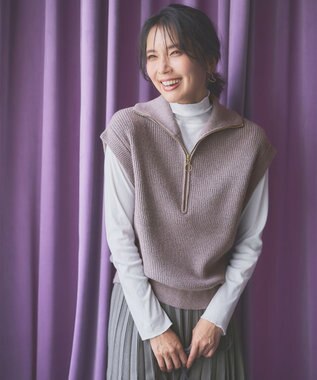 ANY ハーフジップニットベスト グレー