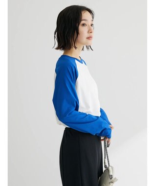 Green Parks シアーラグラン配色プルオーバー Blue