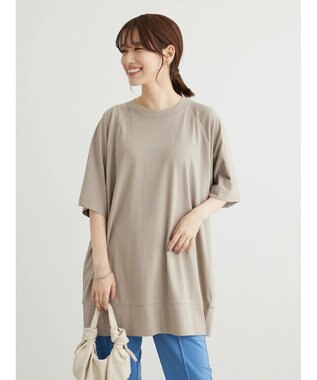 Green Parks 接触冷感５分袖ラグランチュニック Gray Beige