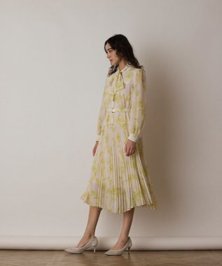 GRACE CONTINENTAL フラワープリントプリーツワンピース イエロー