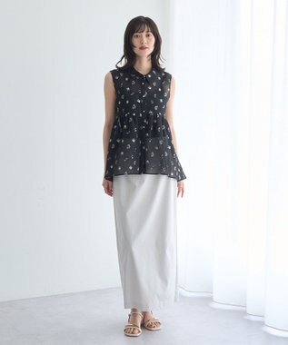 YECCA VECCA シアージャガードペプラムブラウス Black