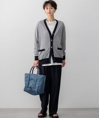 23区 S 【洗える】サステナブルウール Vネック バイカラー カーディガン ライトグレー×ネイビー