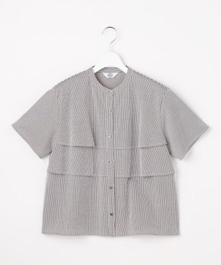 J.PRESS LADIES 【一枚で着映え】サッカージャージー バンドカラー カットソー スレートブラウンストライプ系1