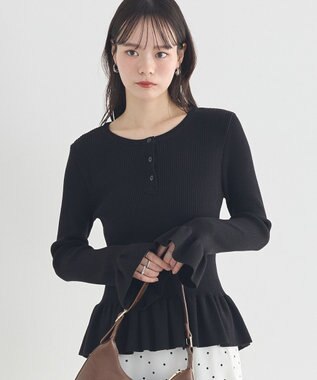 earth music&ecology ペプラムニットプルオーバー Black