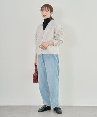 Green Parks 毛ふきシャギーＶネックカーディガン Light Gray Mixture