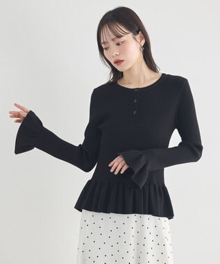 earth music&ecology ペプラムニットプルオーバー Black