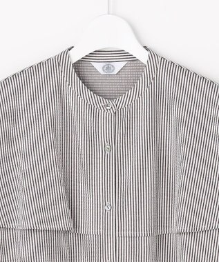 J.PRESS LADIES 【一枚で着映え】サッカージャージー バンドカラー カットソー スレートブラウンストライプ系1