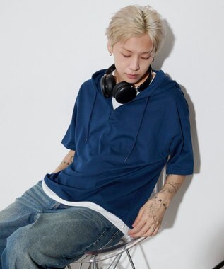 WEGO 【ユニセックス着用ITEM】フェイクレイヤードTパーカー ネイビー
