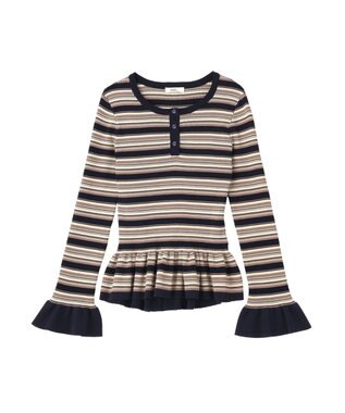 earth music&ecology ペプラムニットプルオーバー Border Navy