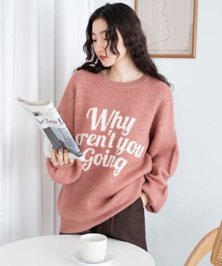 WEGO フラッフィーロゴジャガードニットプルオーバー ピンク