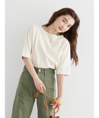 AMERICAN HOLIC ５分袖ボートネックカットプルオーバー Ivory