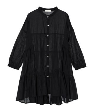 earth music&ecology コットンボイル切替ティアードチュニック Black