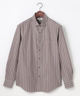 JOSEPH ABBOUD 【シルク混・上質】シルクコットンストライプ シャツ ダークブラウン系1