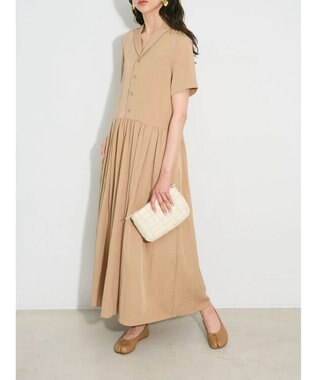 Green Parks ローウエスト切替開襟シャツワンピース Beige