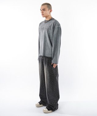 WEGO 【ユニセックス着用ITEM】スーパーバギーラインストーンデニムパンツ デニムブラックソノタ