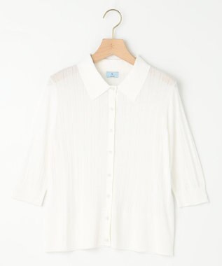 組曲 L 【WEB限定カラーあり】衿付きシアーニットポロ アイボリー系