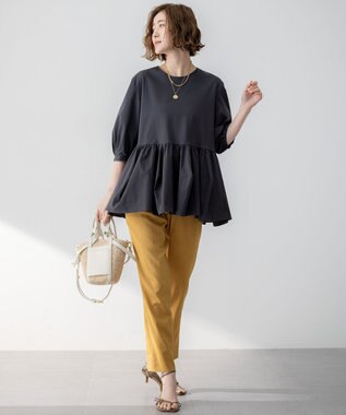 23区 【洗える】リネンレーヨンストレッチ テーパード パンツ イエロー系