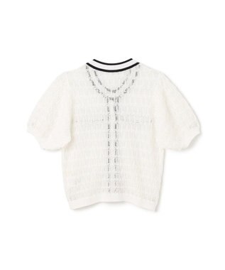 GRACE CONTINENTAL バイカラーシアーニットカーディガン ホワイト