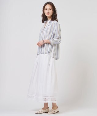 J.PRESS LADIES リネンMIX ストライプ スッキパー ブラウス ブルーマルチ系