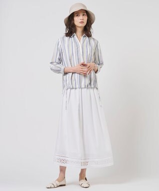 J.PRESS LADIES リネンMIX ストライプ スッキパー ブラウス ブルーマルチ系