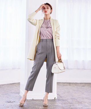 Tiaclasse 【洗える】センタープレス テーパードパンツ チャコール