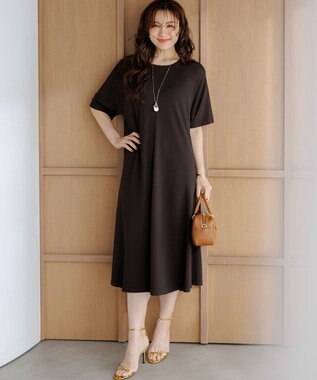 23区 L 【先行予約/Lサイズ限定】レーヨンポリエステルストレッチ ニット フレア ワンピース ダークブラウン系