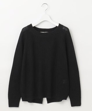 自由区 【XSサイズ～/洗える】リネンミドルゲージボートネック ニット ブラック系