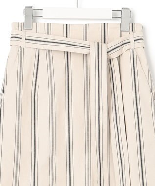 23区 S 【洗える】コットンリネンストライプ Iライン スカート ベージュ×ブラックストライプ