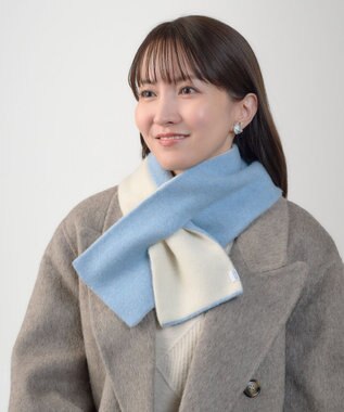 MOONBAT MACKINTOSH PHILOSOPHY(マッキントッシュ フィロソフィー）【ギフトBOX付】ウール100％ リバーシブル ニット マフラー ユニセックス 日本製 ペールスカイ