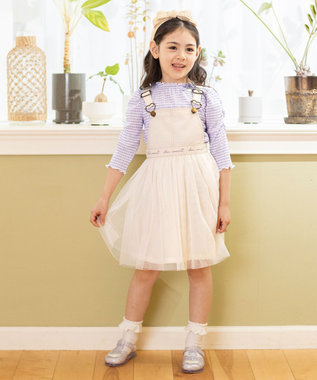 ANY KIDS シアー ギンガム 七分袖 Tシャツ ラベンダー