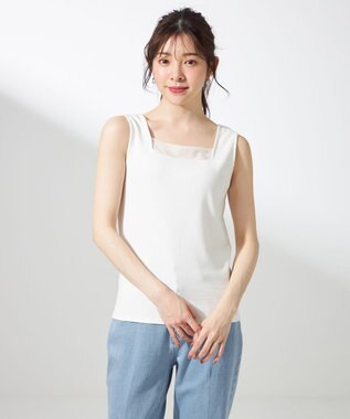 ANY SIS 【洗える】シアーコンビスクエアネック タンクトップ オフ