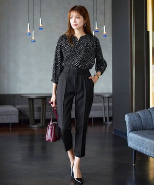 Tiaclasse 【洗える】センタープレス テーパードパンツ ブラック