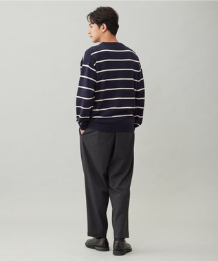 UNFILO MENS 【OCEANS YouTube 掲載/男女兼用】スムースシルキーニット 柄 ボーダー ネイビー×アイボリー