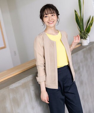 Tiaclasse L 【新色追加・洗える】配色スリットニット ライトベージュ