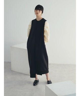 Green Parks armonia. リブ使いコクーンポンチワンピース Black