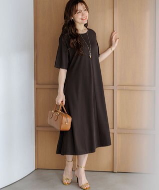 23区 L 【先行予約/Lサイズ限定】レーヨンポリエステルストレッチ ニット フレア ワンピース ダークブラウン系