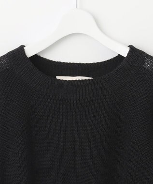 自由区 【XSサイズ～/洗える】リネンミドルゲージボートネック ニット ブラック系