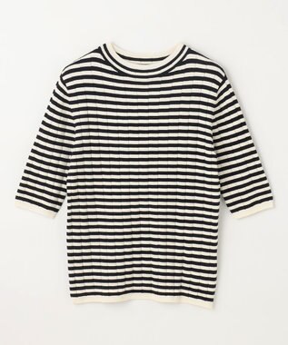 ANY リブボーダーニット オフ×ブラック