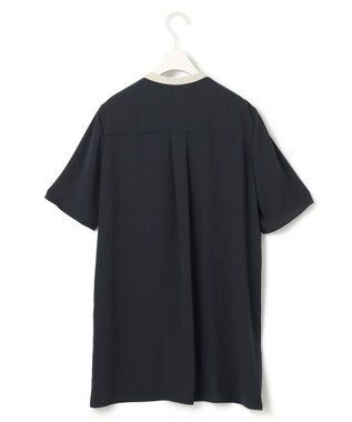 ICB 【接触冷感・UVケア・速乾・洗える】BackSatinAmunzen バンドカラーチュニックブラウス ネイビー系