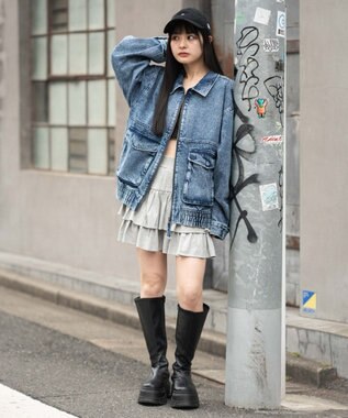 WEGO 【ユニセックス着用ITEM/MLサイズ展開】フライトジャケット デニム中濃加工色