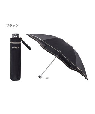 MOONBAT FURLA(フルラ) 晴雨兼用日傘 折りたたみ傘 ジッパー刺繍 1級遮光 遮熱 UV ブラック