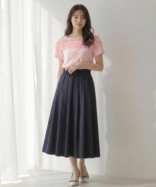 Feroux 【洗える・汗ジミが目立たない】デコルテチュール カットソー ピンク系