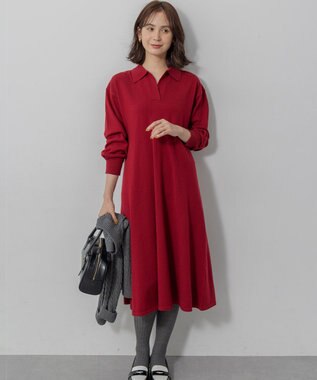 組曲 【加藤ローサさん着用】スキッパーニット ワンピース レッド系