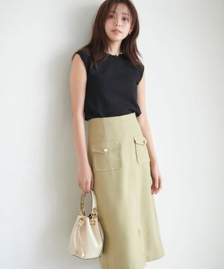 Feroux 【洗える】フラップナロー スカート ライトグリーン系