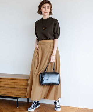 23区 L 【洗える/吊り干しOK】ヴィスコースストレッチ パフスリーブ ニット ブラウン系