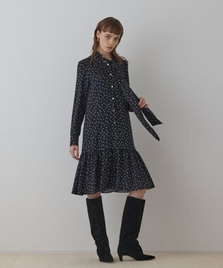 GRACE CONTINENTAL ランダムドットボウタイワンピース ブラック