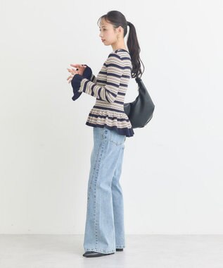 earth music&ecology ペプラムニットプルオーバー Border Navy