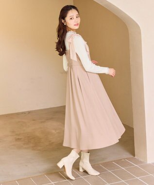 Feroux シアーリボンショルダー ジャンパースカート ピンク系