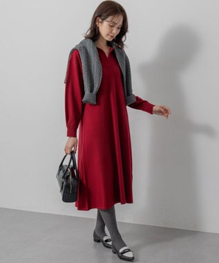 組曲 【加藤ローサさん着用】スキッパーニット ワンピース レッド系